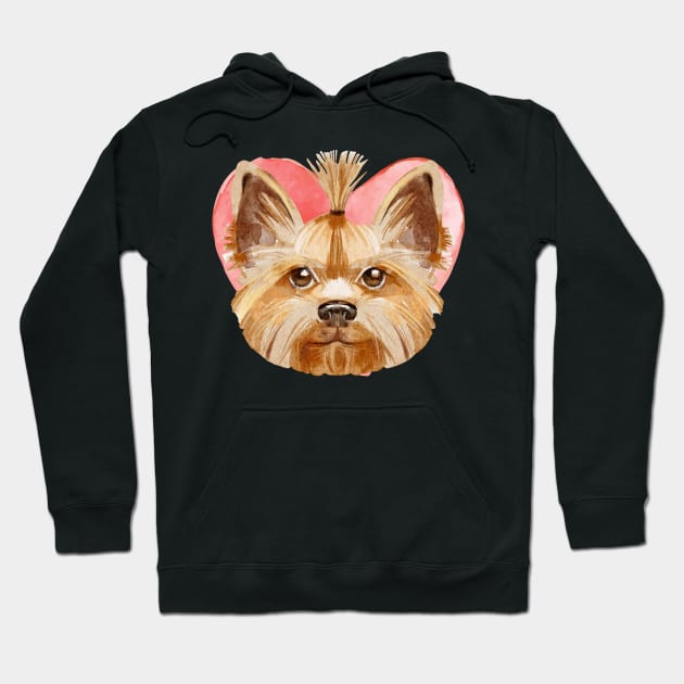 Cute Watercolor Yorkie Pet With Heart | Dog Photo Hoodie by KarolinaPaz